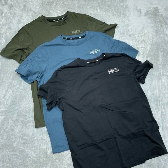 Puma Mens XL Cotton T-Shirts 3-Pack in Black Blue & Green a0747 - Picture 1 of 5